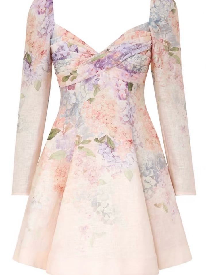 Zimmermann Dawning Puff Sleeve Mini Dress In Multi Hydrangea Au Size 0p